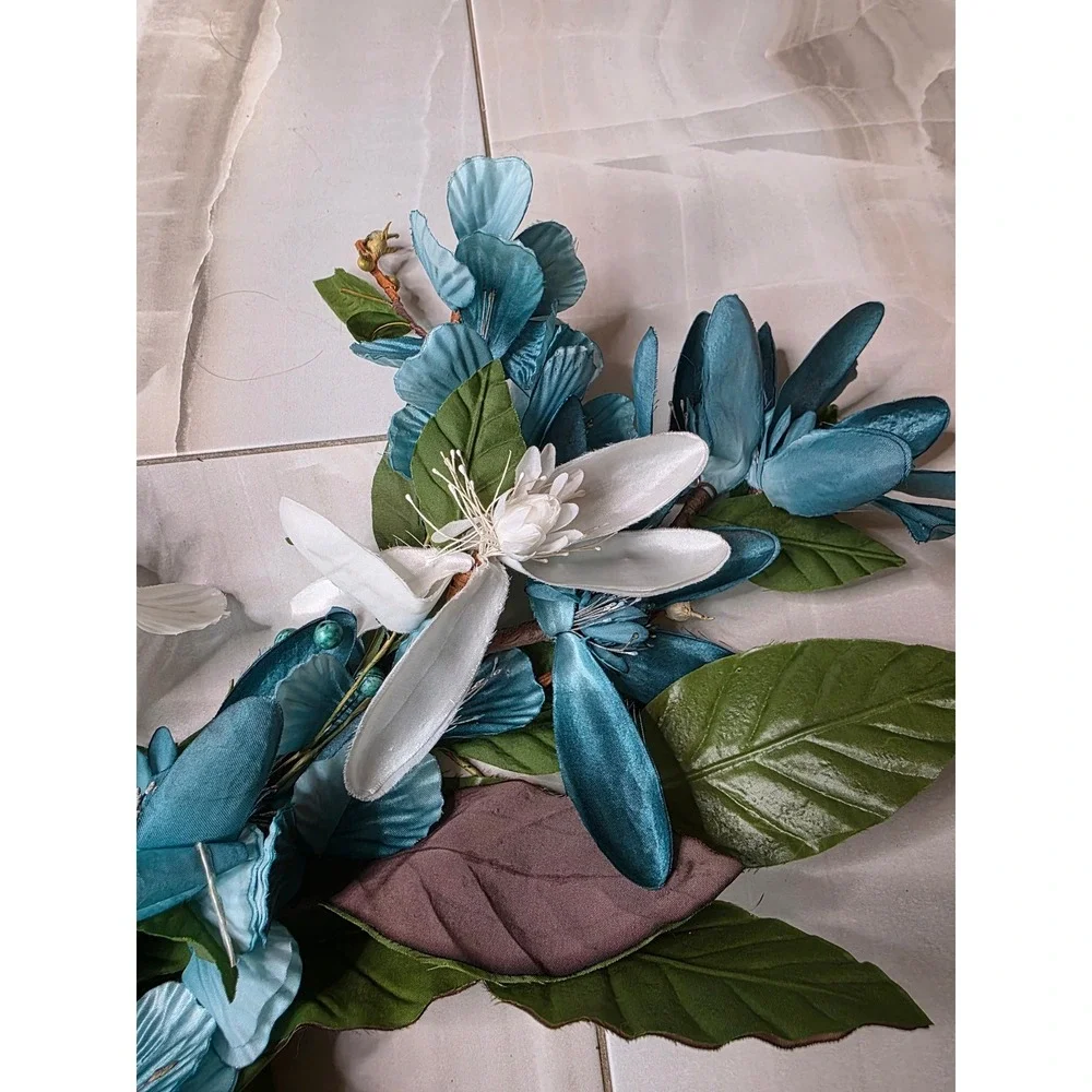 Large‎ Teal & White Floral Wall Decor Metal Flower Wall Art 37